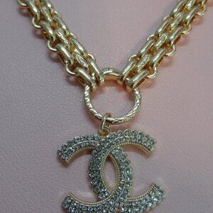 Lg Crystal CC Repurpose/Upcycle Zip Charm💗CZ Eye Snake Clasp Thick Necklace